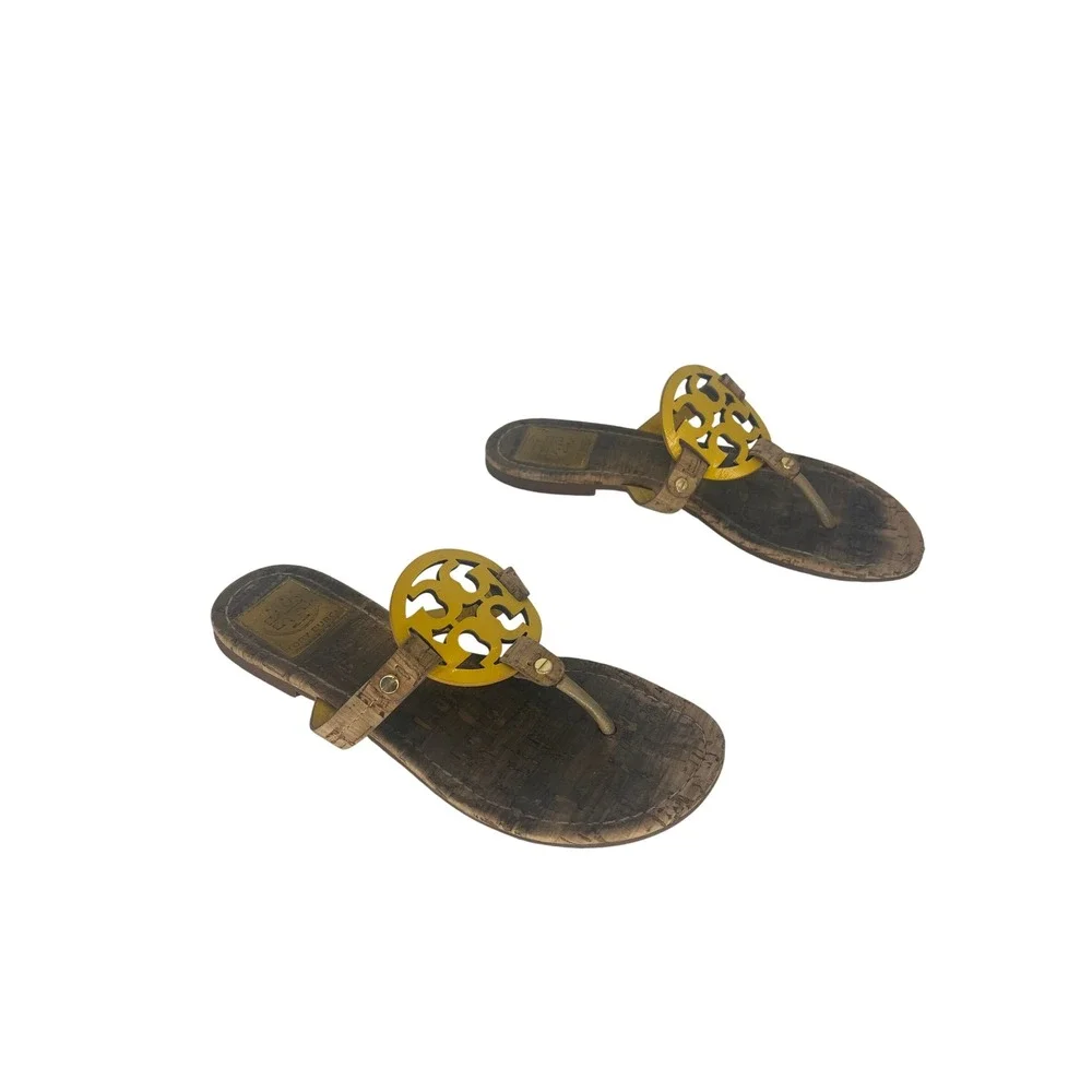 Tory Burch Miller Patent Leather Sandals Yellow Tan Size 8